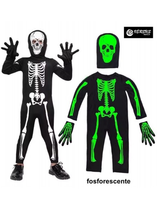 Vestito Carnevale Halloween Scheletro Glow in the Dark Costume SCHELETRO1